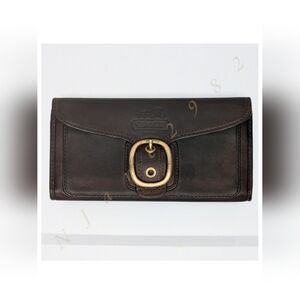 Vintage Coach Bleeker Dark Brown Smooth Leather Tattersall Buckle Long Wallet